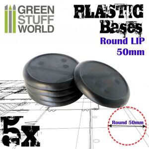 50mm Round Plastic Bases with Lip - Black