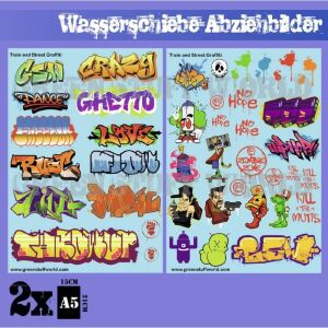 Wasserschiebe Abziehbilder - Z&uuml;ge und Graffiti Mix