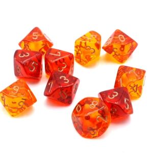 Translucent Gemini Polyhedral D10 Set Red-Yellow Gold