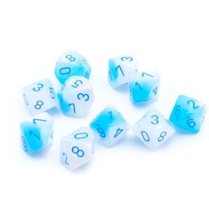 Gemini Pearl Polyhedral D10 Set Turquoise-White Blue