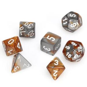 Chessex Gemini Polyhedral 7-Die Set - Copper-Steel w/white