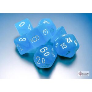 Frosted Mini-Polyhedral Dice Caribbean Blue/white 7-Die Set